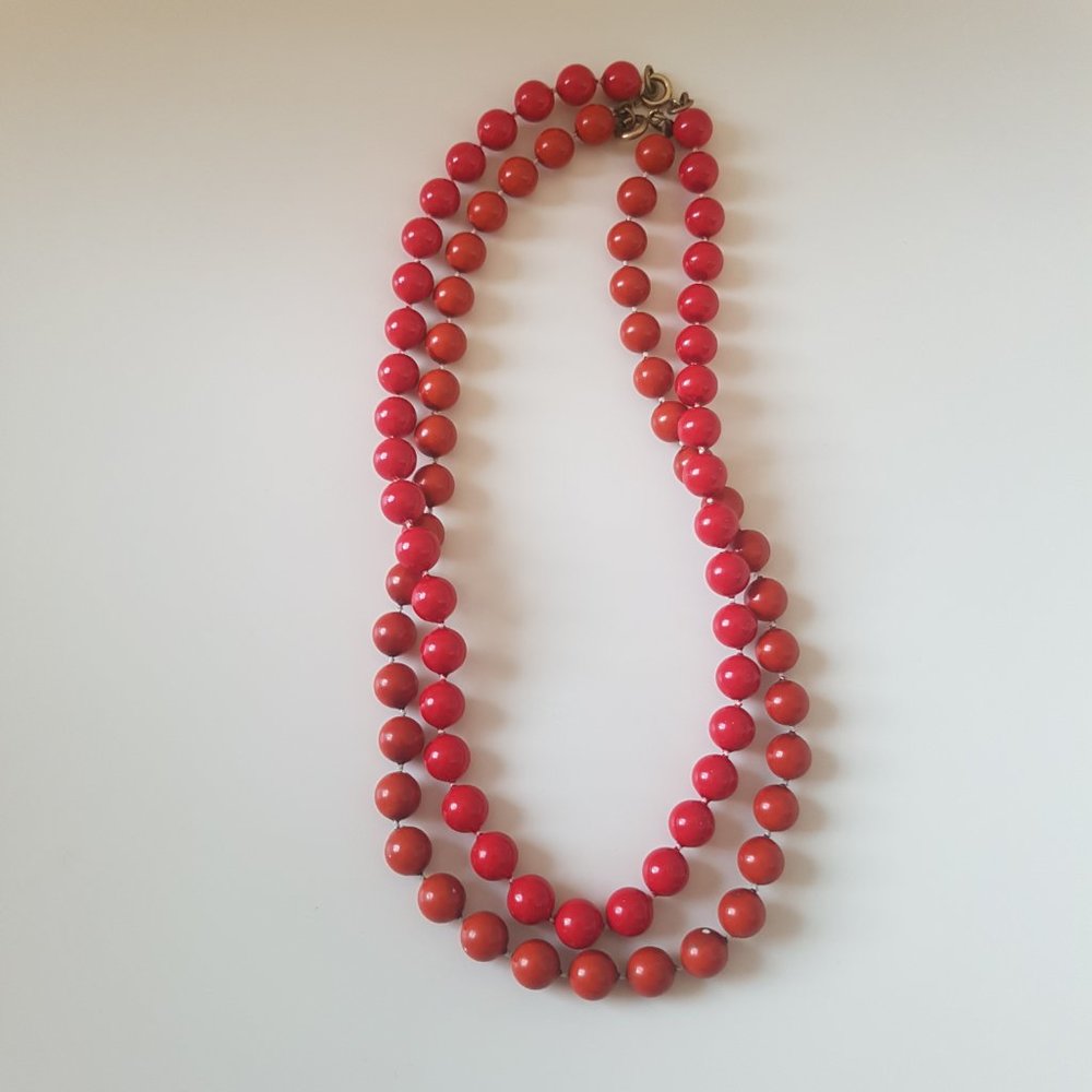 Pair of Vintage Cherry Red Beaded Statement Necklaces